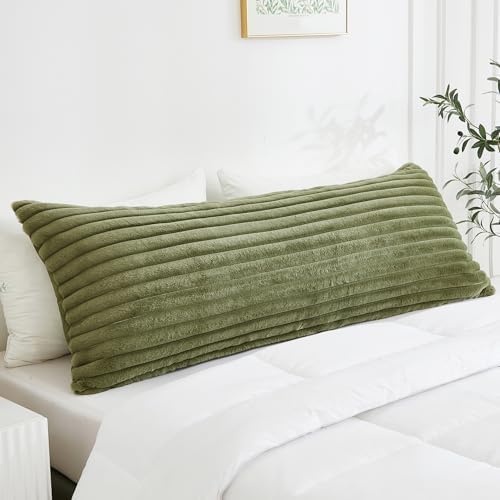 Full Body Pillow with Fluffy Stripe Faux Fur Removable Cover, Long Bed Pillow - Image 4