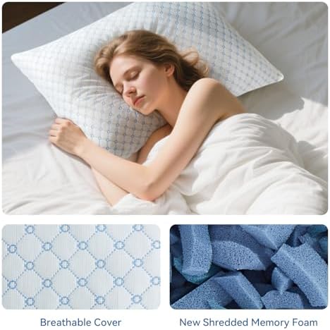 Cooling Memory Foam Pillows Queen Size Set of 2, Neck Support - Image 3
