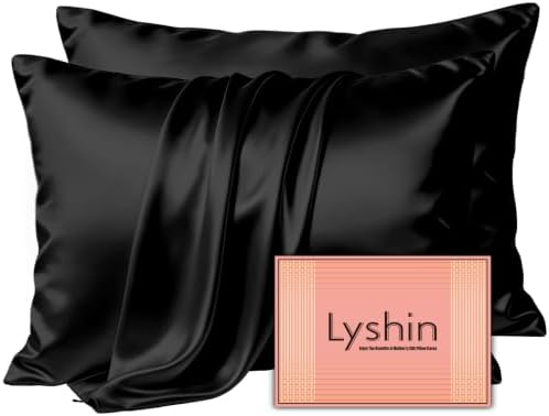 LYSHIN Black Silk Pillowcases 2 Pack Queen Size by LYSHINSILKPILLOWCASES