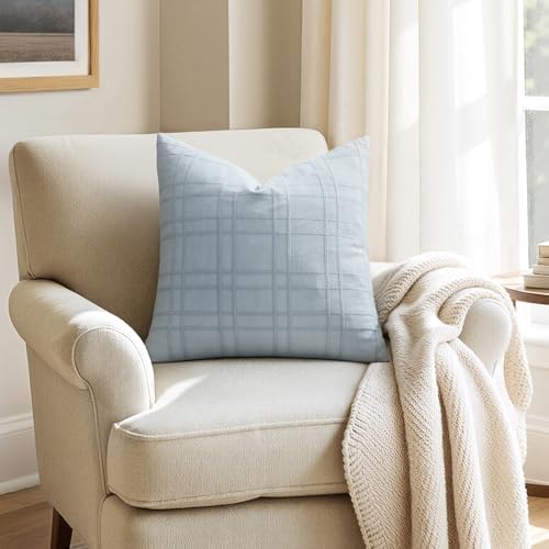 MIULEE Linen Plaid Pillow Covers Decorative Euro 24x24 Coastal Blue - Image 6