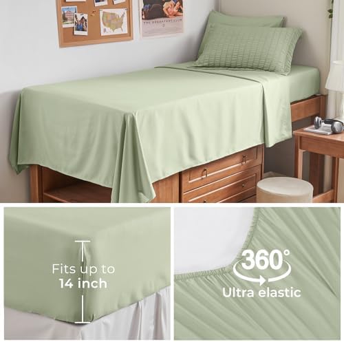 HYMOKEGE Light Green Twin Comforter Set Seersucker 5 Pieces, All Season Luxury - Image 6