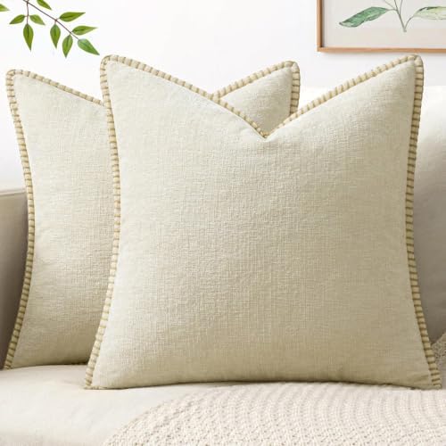 MIULEE Decorative Couch Throw Pillow Covers 18x18 Inch Cream White 2 Pack by MIULEE