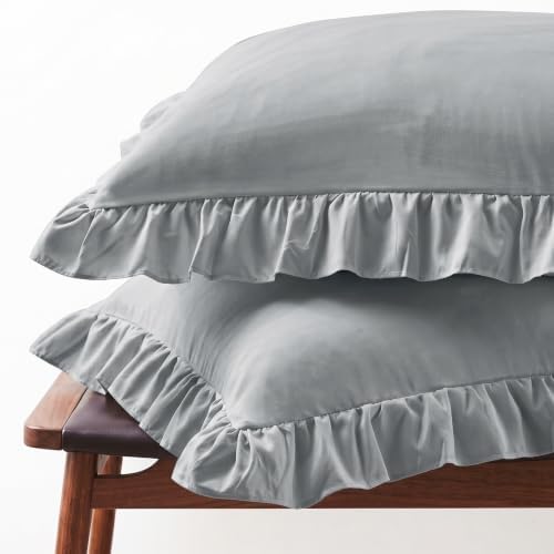 Set of 2 Microfiber Ruffle Pillow Cases Queen Size Silver Gray by FMLIUY