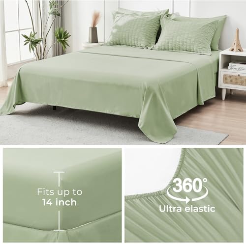 HYMOKEGE Light Green Oversized Queen Comforter Set Seersucker 7 Pieces - Image 6