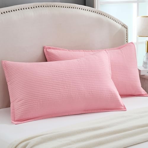 Stripe Quilted Pillowcases Set of 2, Standard Size Envelope Pillow Covers Soft by Uhamho