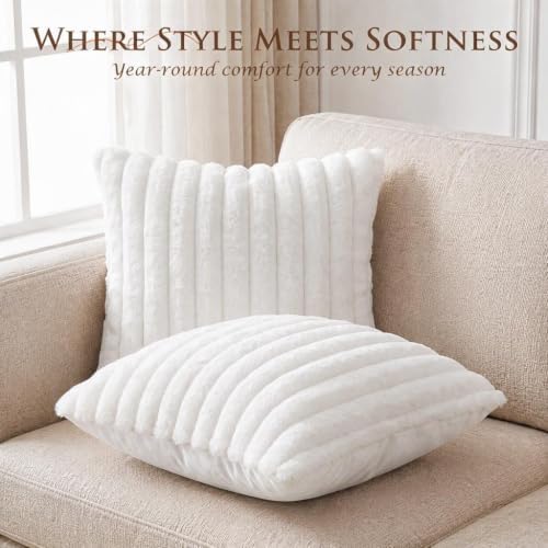 Set of 2 Decorative Throw Pillow Covers 16x16 Faux Fur Pure White - Image 4
