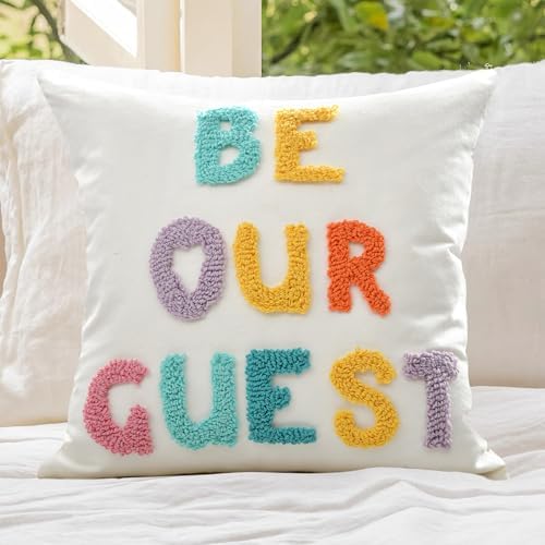 Boho Throw Pillow Covers 18*18 Spring Decorative Tufted Letters by LOOPUINHOM