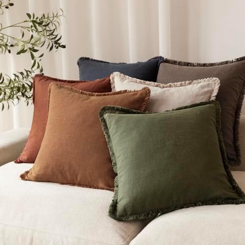 Foindtower Decorative Linen Fringe Throw Pillow Covers 18×18 Orange Brown - Image 6