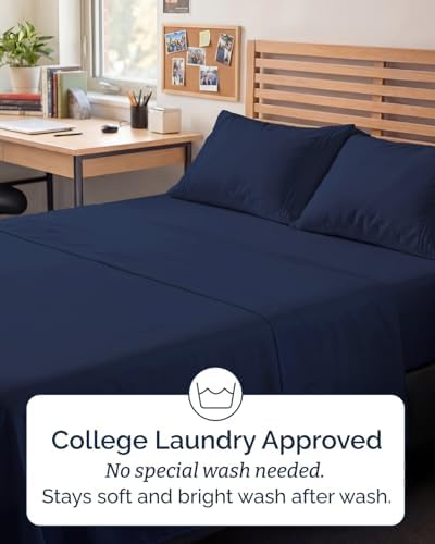Full XL Sheets - 4 Piece Full XL Sheet Set - Cool & Breathable - Navy Blue - Image 6