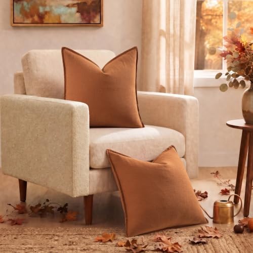 decorUhome Fall Light Rust Linen Throw Pillow Covers 18x18 Set of 2 - Image 2