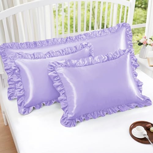 Homiest Lavender Ruffle Satin Pillowcase Set of 2 - Image 2