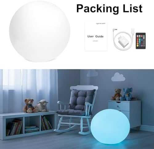 Fun RGBW LED Ball Light with Remote, 16 inch Rechargeable Globe Floor Lamp - Image 5