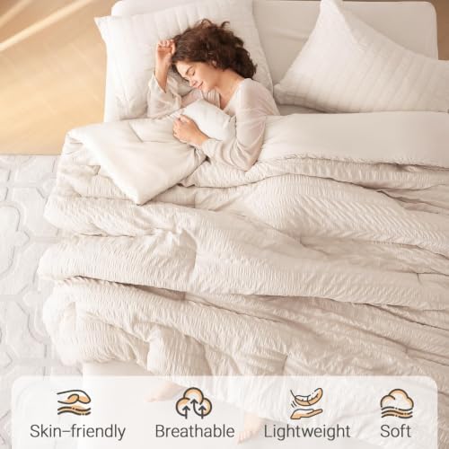 MUXHOMO 5 Pieces Twin Comforter Set, Seersucker Bed in a Bag Twin Size - Image 2