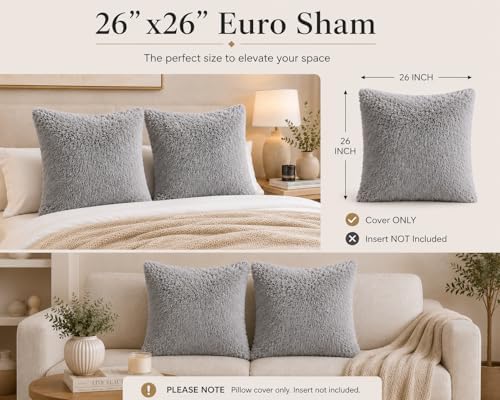 REAFORT Long Hair Faux Fur Euro Sham Cover 26"x26", Hidden Zipper - Image 3