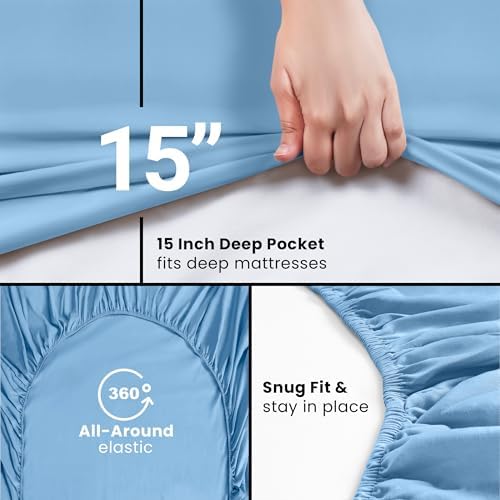 Queen Fitted Sheet, Ultra Soft Fits Up to 15 Inch Deep Pocket, Dutch Blue - Image 3