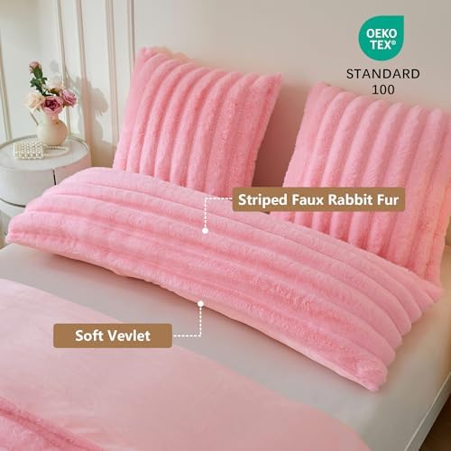 MEGO 20x54 Body Pillow Cover, Fluffy Wide Ribbed Faux Rabbit Fur - Image 3