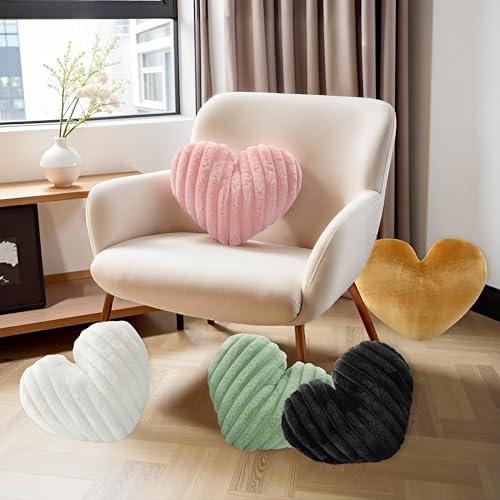 16 Inch White Heart Pillow Cute Fluffy Decorative Throw Pillows - Image 5