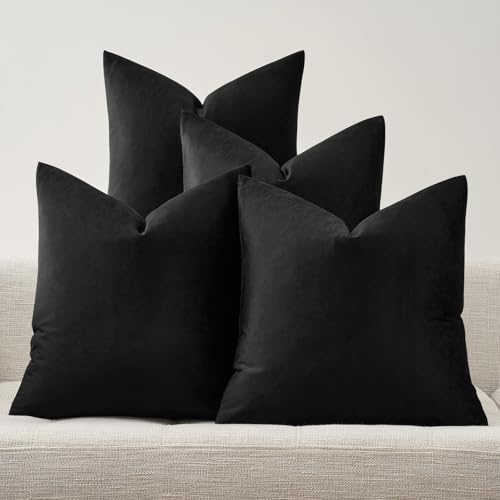 GIGIZAZA Pack of 4 Black Decorative Velvet Pillow Covers 20x20 by GIGIZAZAFocusingonhomedecoration