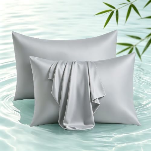 Bamboo Viscose Zipper Pillow Cases Queen Size Set of 2 by ShunjieHome