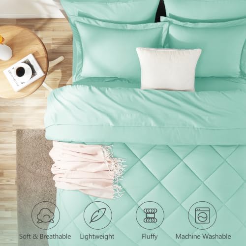 CozyLux Queen Comforter Set 88"x88" Mint Green - Image 2