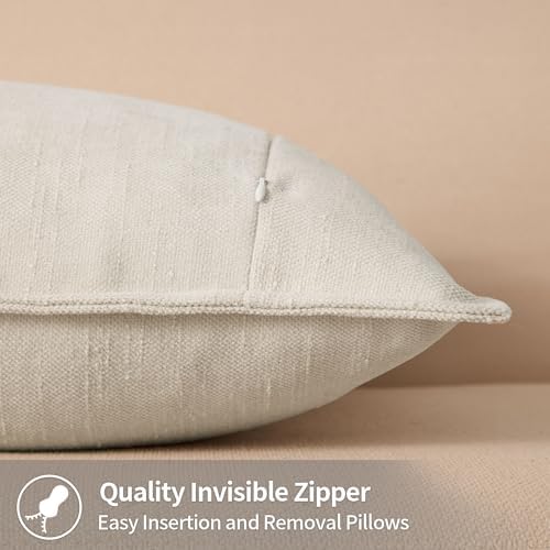 Allorry Throw Pillow Covers 18x18 Cream White Chenille Solid Home DecorF18 - Image 2