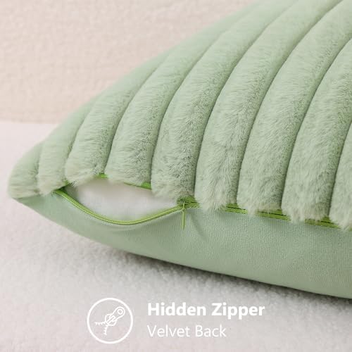 decorUhome Fall Faux Fur Throw Pillow Covers 18x18 Set of 2 Sage Green - Image 3