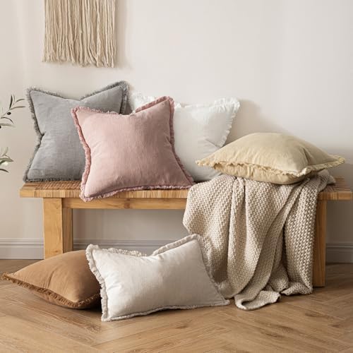 MIULEE Boho Linen Fringe Decorative Throw Pillow Covers White 18x18 - Image 5