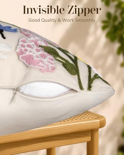 Embroidered Throw Pillow Covers 18x18 Inch, Retro Flower - Image 3