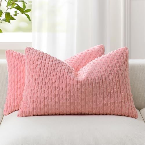 Kevin Textile Soft Corduroy 12"x24" Lumbar Pillow Cover 1 Pack, Dark Pink - Image 3