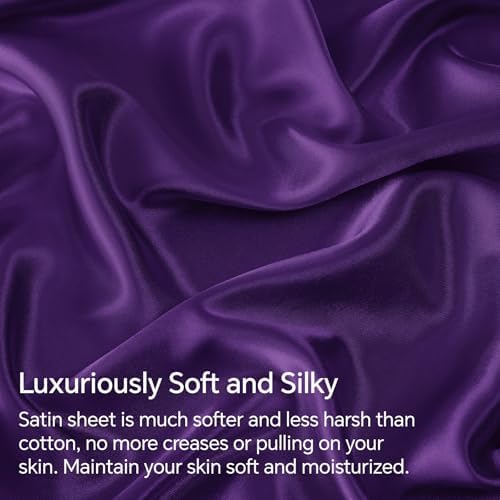 BEDELITE Satin Sheets Twin Size Bed Set, Plum Purple, 3 Pieces - Image 3