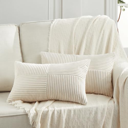 Fancy Homi 2 Packs Cream Lumbar Decorative Throw Pillow Covers 12x20 Inch by Fancy+Homi