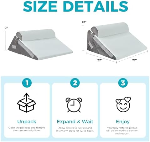 BDEUS 3PCS Wedge Pillow Set for After Surgery, Back Pillow for Bed Sitting up - Image 7