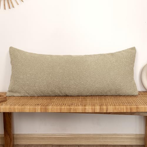 JoraLion 14x36 inch Boucle Lumbar Pillow Cover, Camel Woven Texture Neutral by JoraLion