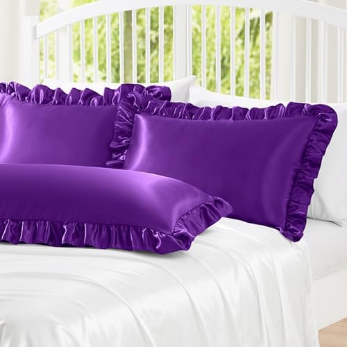 Homiest Purple Ruffle Satin Pillowcase Set of 2 - Image 2
