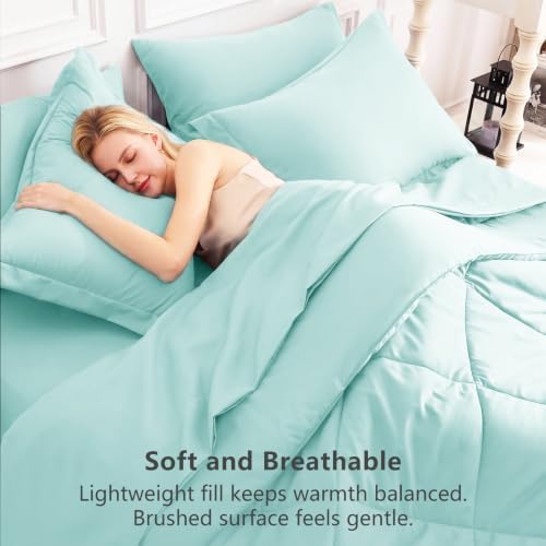 CozyLux Oversized King Comforter Set 120"x98", 7 Piece, Spa Blue - Image 4