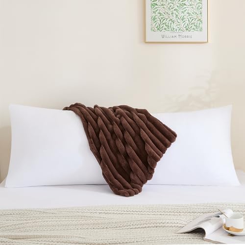 Full Body Pillow with Fluffy Stripe Faux Fur Removable Cover, Long Bed Pillow - Image 2