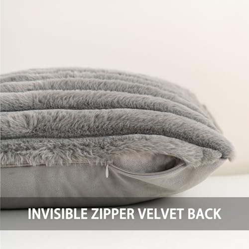 Pack of 2 Faux Fur Christmas Throw Pillow Covers 24x24 Inch, Dark Grey - Image 3