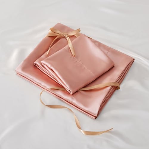 BEDELITE Satin Sheets California King Size Bed Set, Rose Pink, 4 Pieces - Image 6