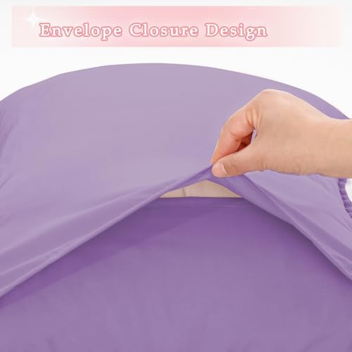 Pom Poms Pillow Shams Queen Size Set of 2, Light Purple Decorative Pillowcases - Image 4