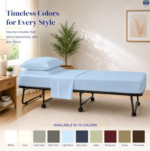 Cottingon 4 PC Cot Sheet Set 33"X75", Egyptian Cotton, Light Blue - Image 6
