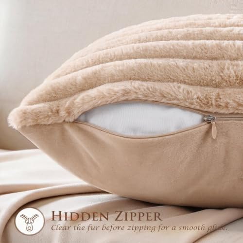 Set of 2 Decorative Throw Pillow Covers 18x18, Faux Fur Apricot - Image 3