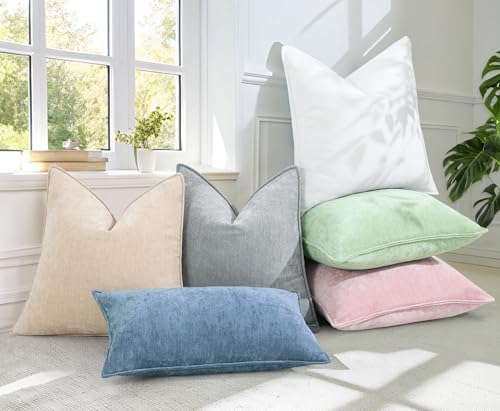 decorUhome Chenille Blue Grey Velvet Throw Pillow Covers 16x16 Set of 2 - Image 6