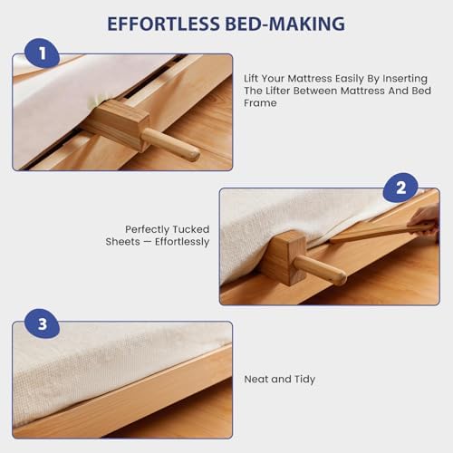 Mattress Lifter and Bed Sheet Tucker Tool, Natural Rubberwood - Image 3
