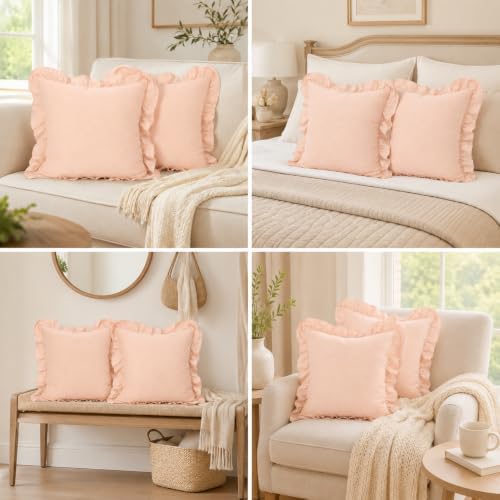 JoraLion Ruffled Throw Pillow Cover 20x20 Solid Blush Pink - Image 3