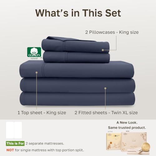 California Design Den 100% Cotton Sateen Split King Bed Sheets Set - Image 4