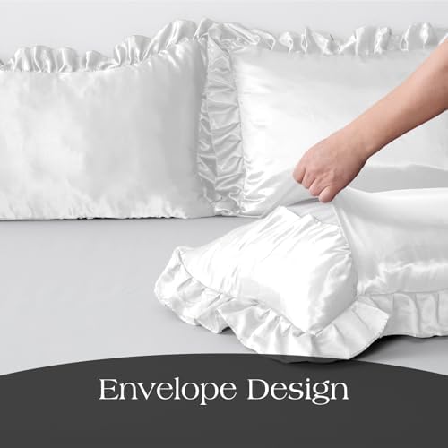 2 Pack Ruffle Satin Pillowcases King Size 20x36 inch White - Image 6