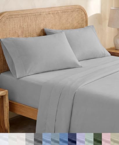 California Design Den Organic Cotton Queen Size Bed Sheet Set, Light Grey by CaliforniaDesignDen