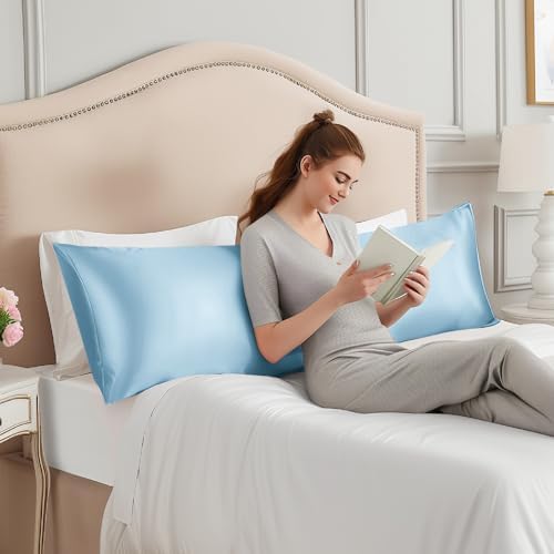 INFIIXSO Mulberry Silk Body Pillow Pillowcase, Light Blue - Image 3