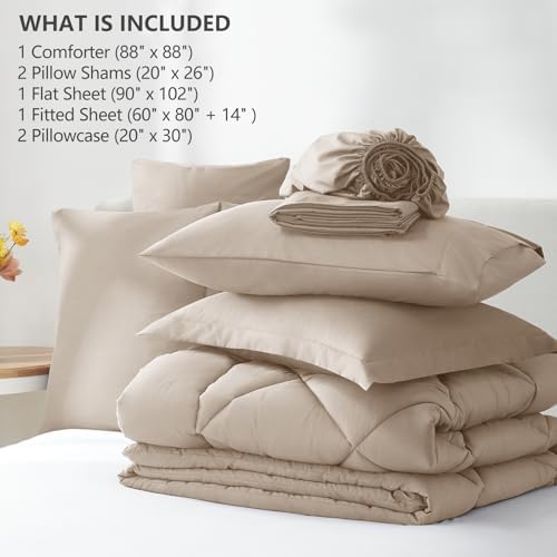 CozyLux Queen Comforter Set 88"x88" Wheat - Image 6