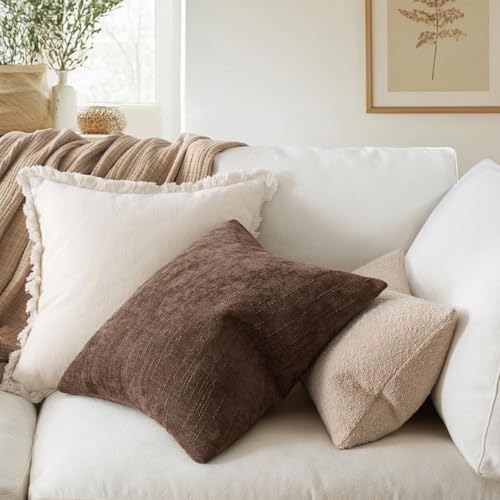 MIULEE Textured Chenille Throw Pillow Covers 22x22 Inch Chocolate Brown - Image 4